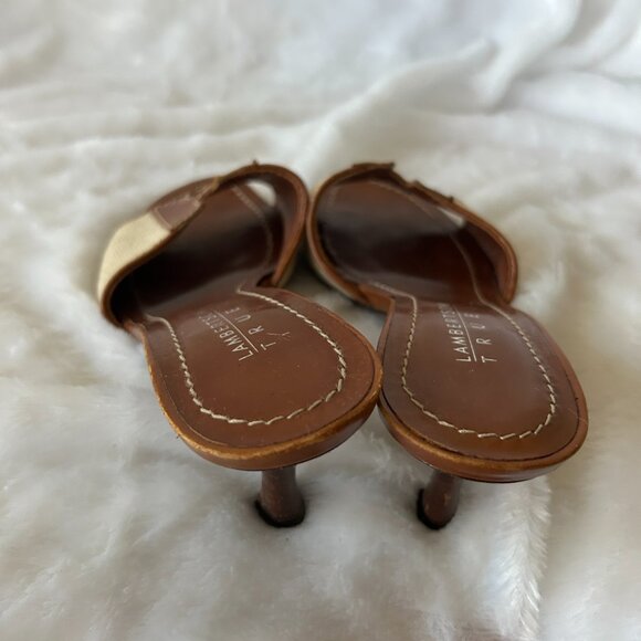 Lambertson Truex Sandals Womens 36.5 Made in Italy VTG Low Heel Brown Cream - Picture 5 of 12